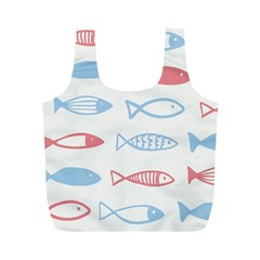 Fish Swim Sea Beach Red Blue White Full Print Recycle Bags (m) 