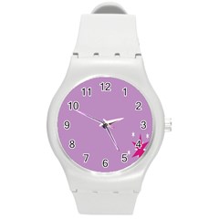 Purple Flagred White Star Round Plastic Sport Watch (m) by Alisyart