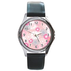 Flower Floral Sunflower Rose Pink Round Metal Watch by Alisyart