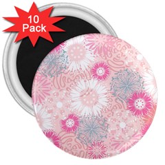 Flower Floral Sunflower Rose Pink 3  Magnets (10 Pack)  by Alisyart