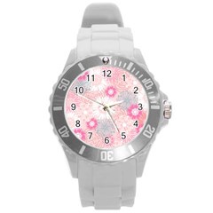 Flower Floral Sunflower Rose Pink Round Plastic Sport Watch (l)