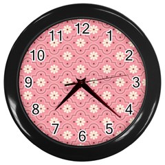 Pink Flower Floral Wall Clocks (black) by Alisyart