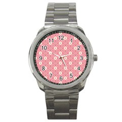 Pink Flower Floral Sport Metal Watch by Alisyart