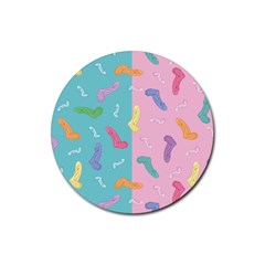 Socks Kids Blue Pink Yellow Purple Green Rainbow Rubber Round Coaster (4 Pack) 