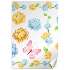 Rose Flower Floral Blue Yellow Gold Butterfly Animals Pink Canvas 12  X 18  
