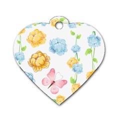 Rose Flower Floral Blue Yellow Gold Butterfly Animals Pink Dog Tag Heart (two Sides) by Alisyart