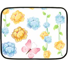 Rose Flower Floral Blue Yellow Gold Butterfly Animals Pink Fleece Blanket (mini)