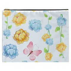 Rose Flower Floral Blue Yellow Gold Butterfly Animals Pink Cosmetic Bag (xxxl)  by Alisyart