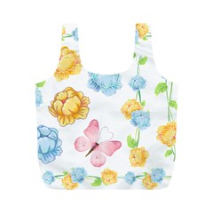 Rose Flower Floral Blue Yellow Gold Butterfly Animals Pink Full Print Recycle Bags (m)  by Alisyart