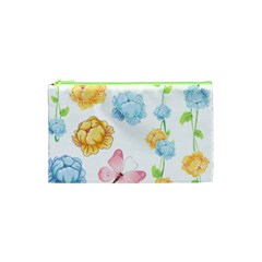 Rose Flower Floral Blue Yellow Gold Butterfly Animals Pink Cosmetic Bag (xs) by Alisyart