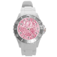 Vintage Style Floral Flower Pink Round Plastic Sport Watch (l)