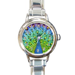 Peacock Bird Animation Round Italian Charm Watch by Simbadda