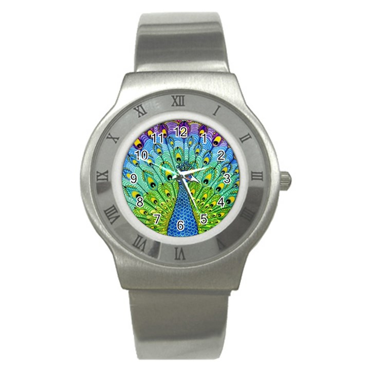 Peacock Bird Animation Stainless Steel Watch