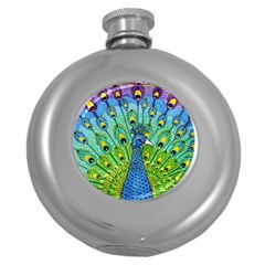 Peacock Bird Animation Round Hip Flask (5 Oz)
