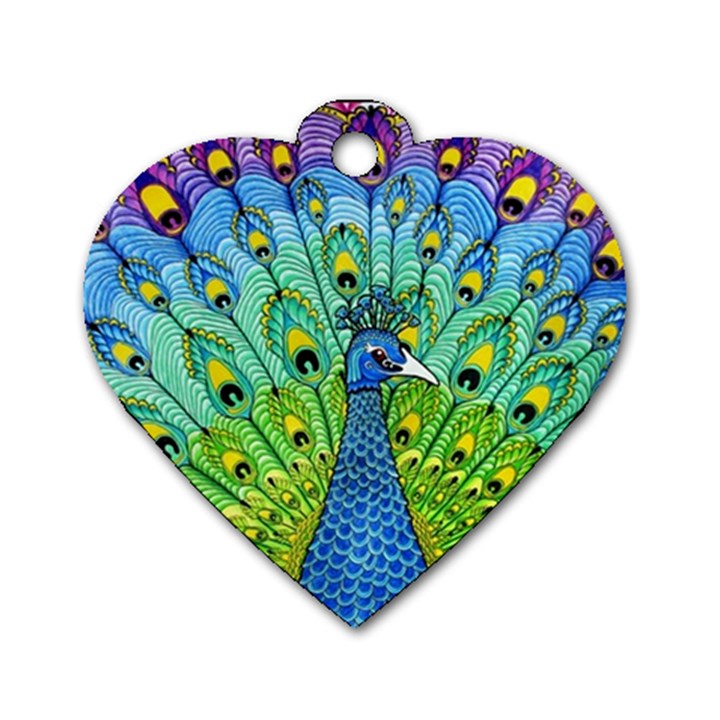 Peacock Bird Animation Dog Tag Heart (Two Sides)