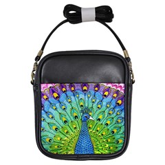 Peacock Bird Animation Girls Sling Bags by Simbadda