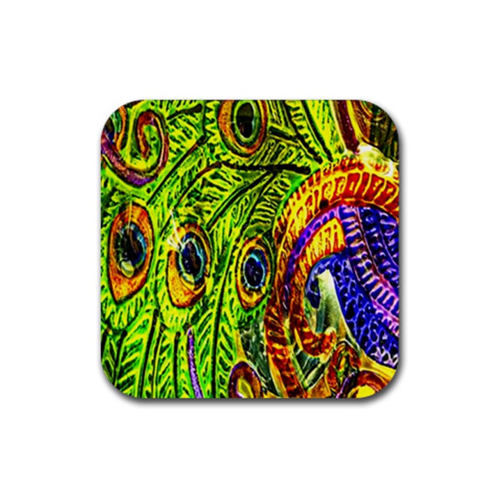 Peacock Feathers Rubber Coaster (Square) 