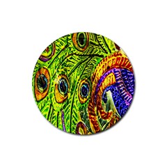 Peacock Feathers Rubber Coaster (round)  by Simbadda