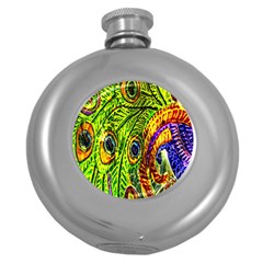 Peacock Feathers Round Hip Flask (5 Oz)
