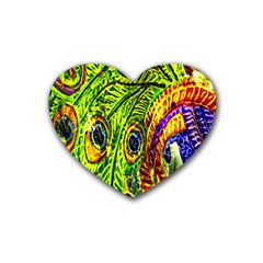 Peacock Feathers Rubber Coaster (heart)  by Simbadda