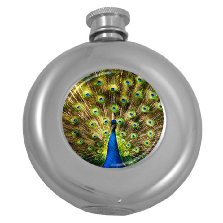 Peacock Bird Round Hip Flask (5 oz)