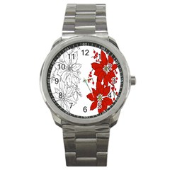 Poinsettia Flower Coloring Page Sport Metal Watch by Simbadda