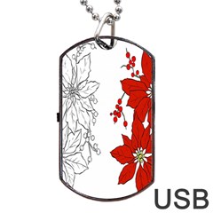 Poinsettia Flower Coloring Page Dog Tag Usb Flash (two Sides) by Simbadda