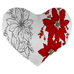 Poinsettia Flower Coloring Page Large 19  Premium Heart Shape Cushions by Simbadda