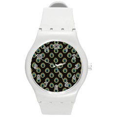 Peacock Inspired Background Round Plastic Sport Watch (m) by Simbadda