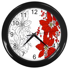 Poinsettia Flower Coloring Page Wall Clocks (Black)