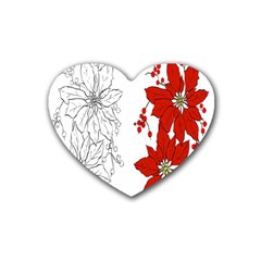 Poinsettia Flower Coloring Page Heart Coaster (4 pack) 