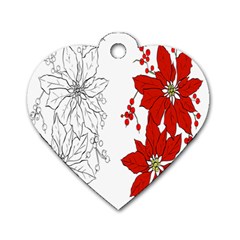 Poinsettia Flower Coloring Page Dog Tag Heart (one Side) by Simbadda