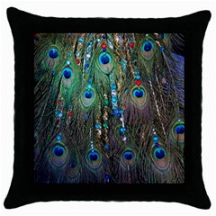 Peacock Jewelery Throw Pillow Case (black) by Simbadda