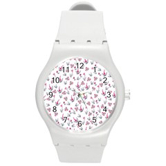 Heart Ornaments And Flowers Background In Vintage Style Round Plastic Sport Watch (m) by TastefulDesigns