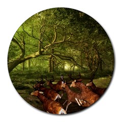 Red Deer Deer Roe Deer Antler Round Mousepads by Simbadda