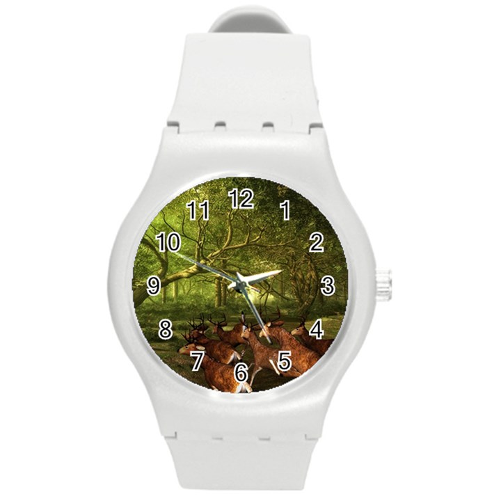 Red Deer Deer Roe Deer Antler Round Plastic Sport Watch (M)