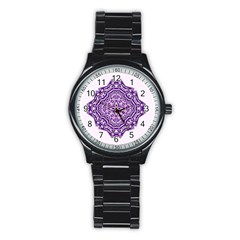 Mandala Purple Mandalas Balance Stainless Steel Round Watch by Simbadda