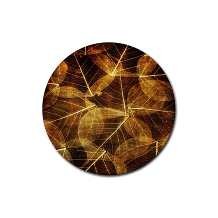 Leaves Autumn Texture Brown Rubber Coaster (Round) 