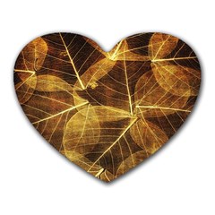 Leaves Autumn Texture Brown Heart Mousepads by Simbadda