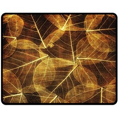 Leaves Autumn Texture Brown Double Sided Fleece Blanket (medium) 