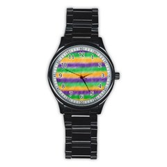 Mardi Gras Strip Tie Die Stainless Steel Round Watch by PhotoNOLA