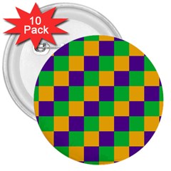 Mardi Gras Checkers 3  Buttons (10 Pack)  by PhotoNOLA