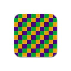 Mardi Gras Checkers Rubber Square Coaster (4 Pack)  by PhotoNOLA