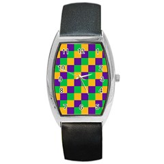 Mardi Gras Checkers Barrel Style Metal Watch by PhotoNOLA