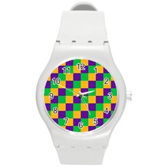 Mardi Gras Checkers Round Plastic Sport Watch (m) by PhotoNOLA