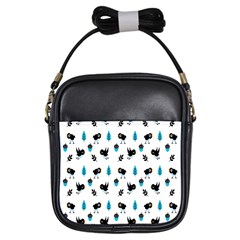 Bird Beans Leaf Black Blue Girls Sling Bags