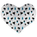 Bird Beans Leaf Black Blue Large 19  Premium Flano Heart Shape Cushions Front