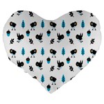 Bird Beans Leaf Black Blue Large 19  Premium Flano Heart Shape Cushions Back