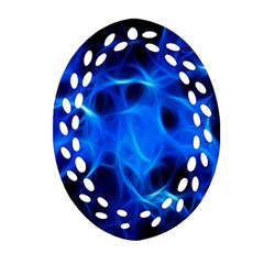 Blue Flame Light Black Oval Filigree Ornament (two Sides)