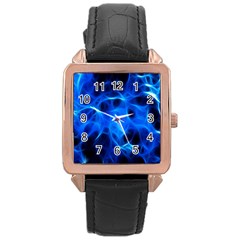 Blue Flame Light Black Rose Gold Leather Watch  by Alisyart